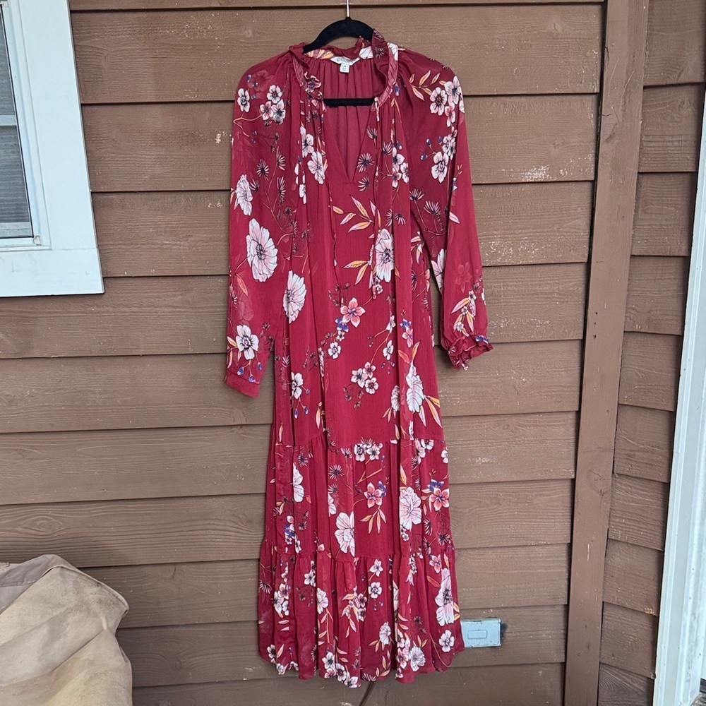 Destination Maternity floral maroon maxi dress size medium